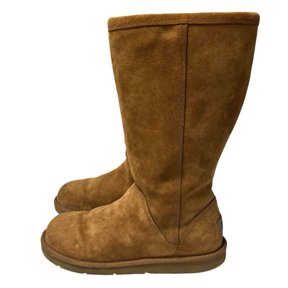 UGG Australia Kenly 1890 Winter Tall Chestnut Suede Side Zip Boots Womens Size 8